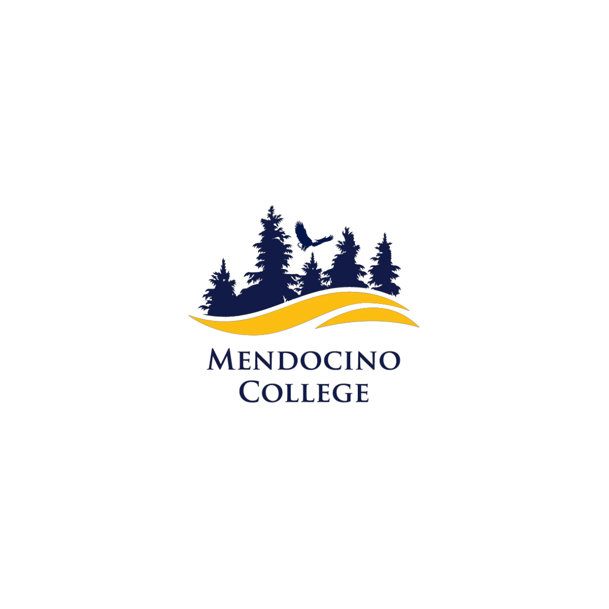 Mendocino College logo featuring trees, hills, and the college name.