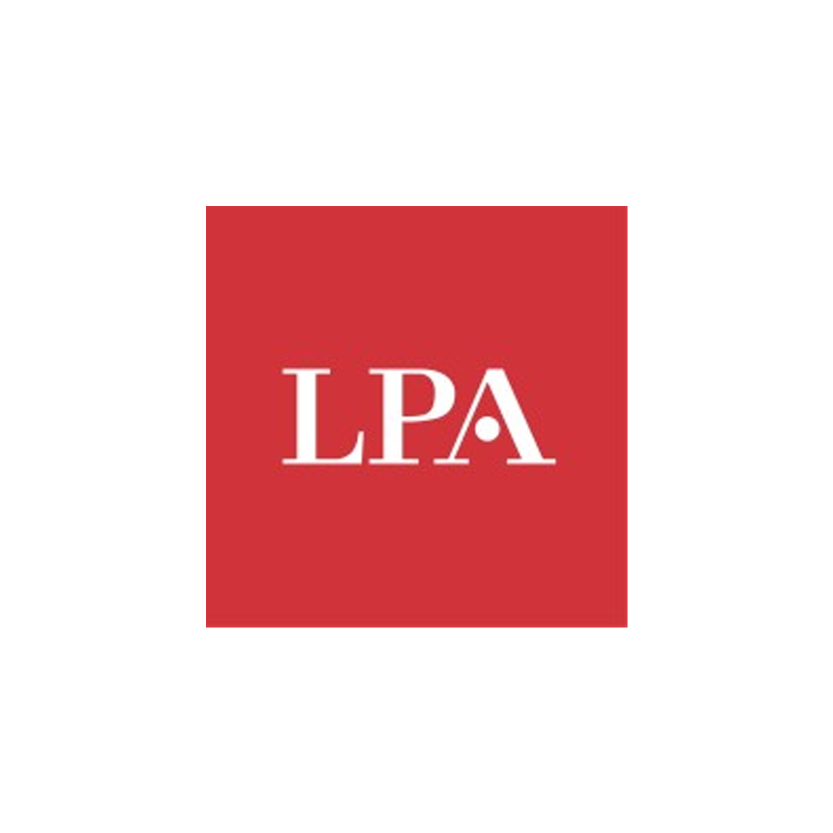 Logo of LPA with red background and white text