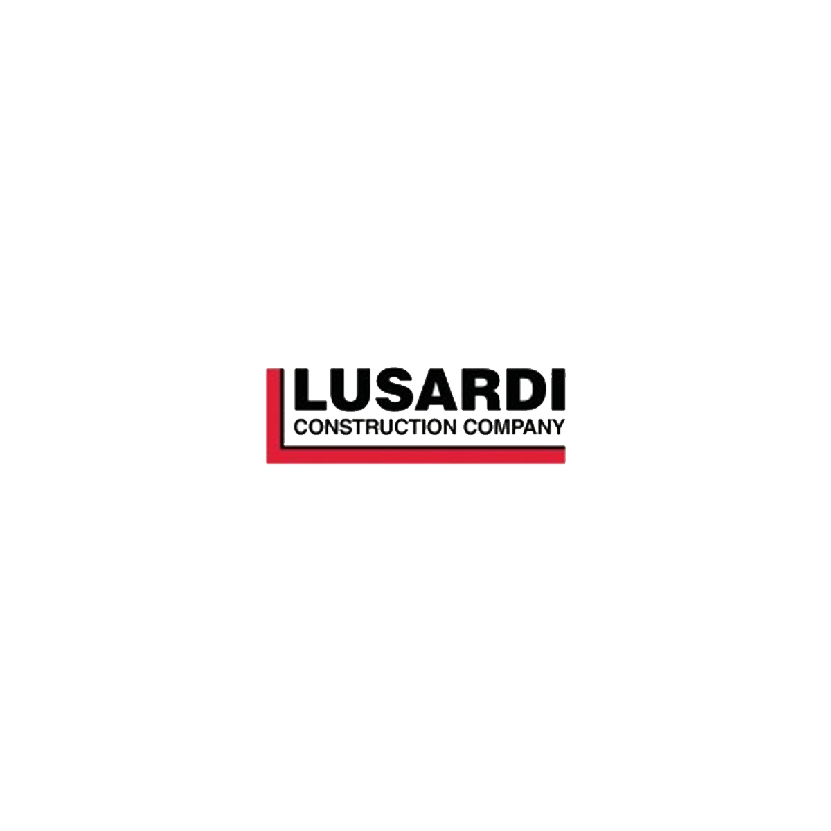 Logo for Lusardi Construction Company with black text, red and gray accents on a black background.