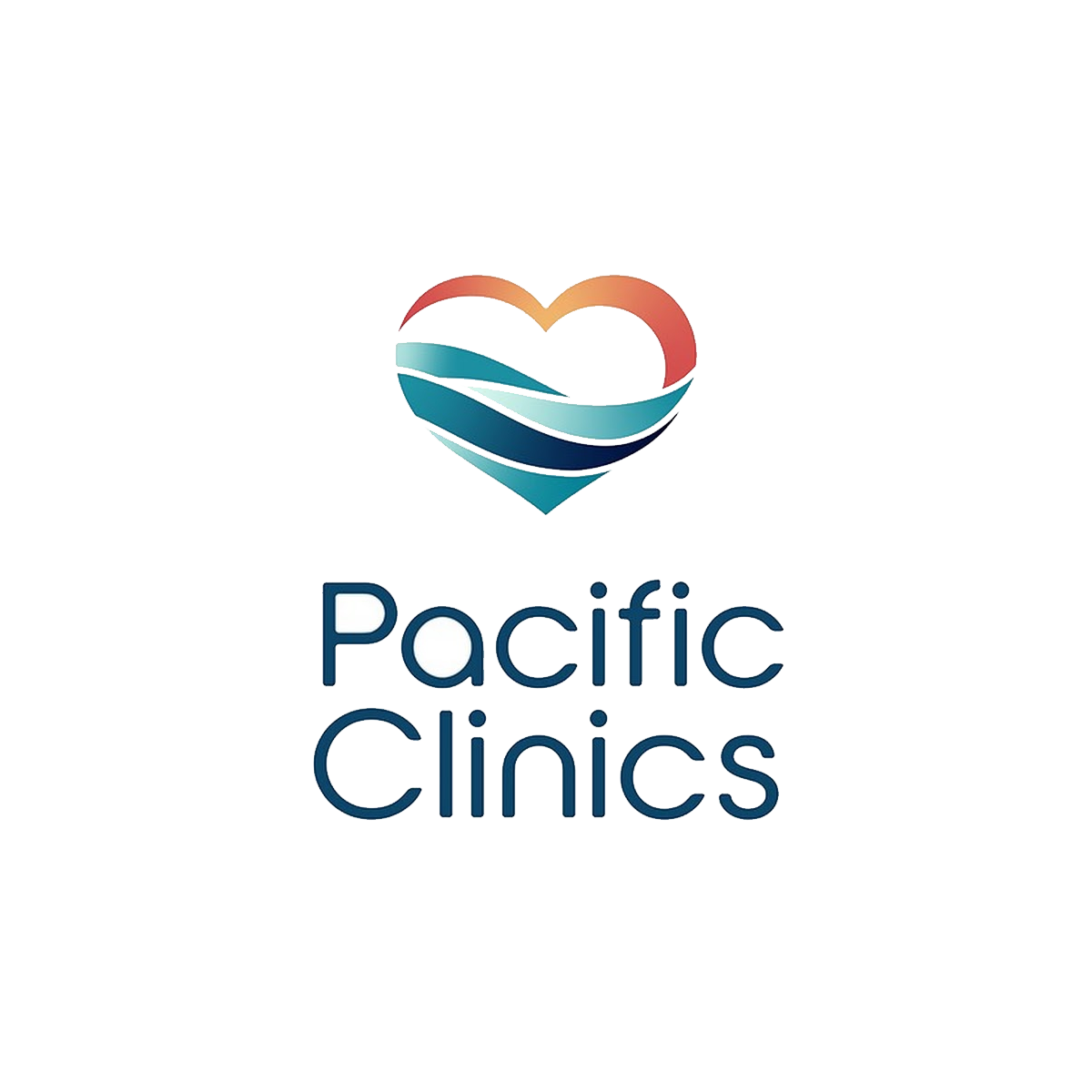 Logo of Pacific Clinics, featuring a stylized heart with a wave pattern inside and the words 'Pacific Clinics' below.