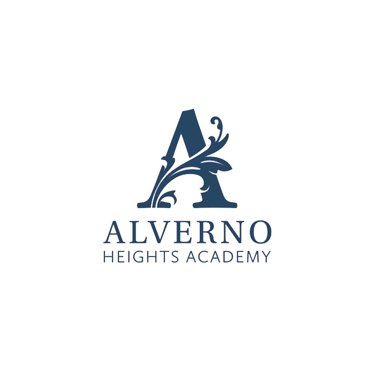 Logo of Alverno Heights Academy featuring a stylized letter 'A' with decorative flourishes and the school's name beneath.