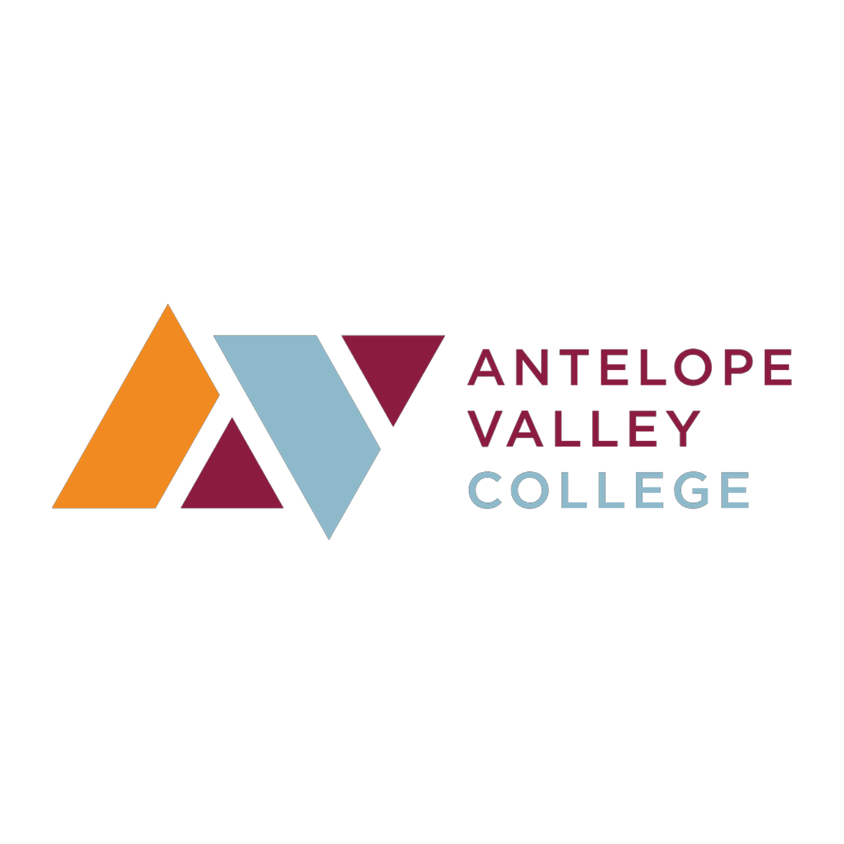 Logo for Antelope Valley College featuring stylized geometric shapes and the college name in purple and blue text.
