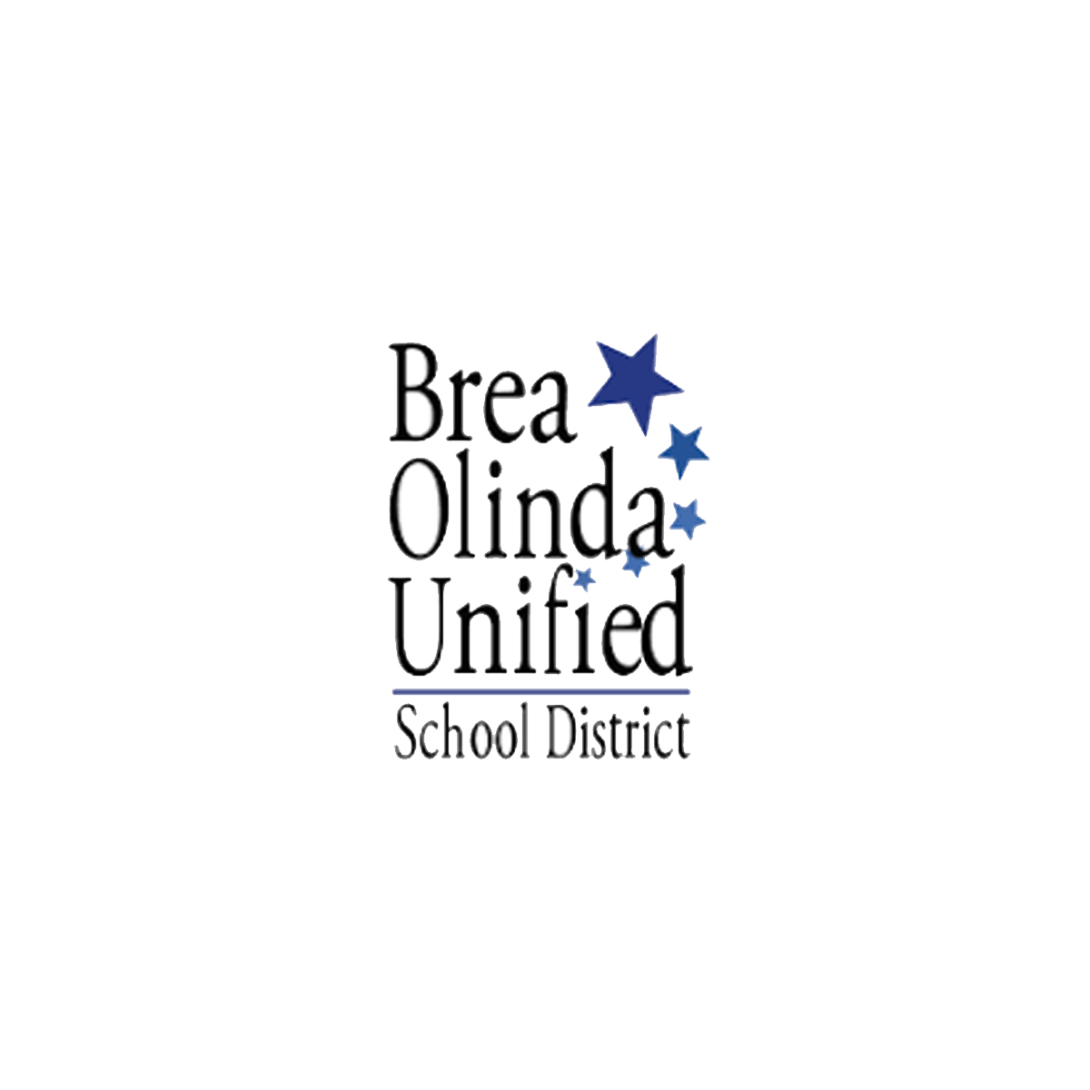 Logo for Brea Olinda Unified School District with blue stars and stylized text
