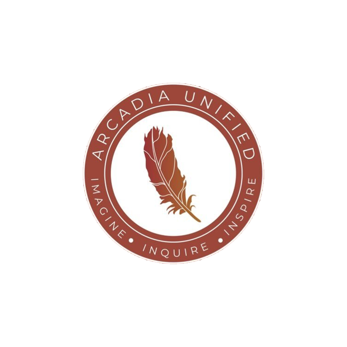Seal of the Arctic Archipelago, featuring a brown feather in the center and the text 'Arctic Archipelago United' around the top, and 'Imagine Inquire Inspire' around the bottom.