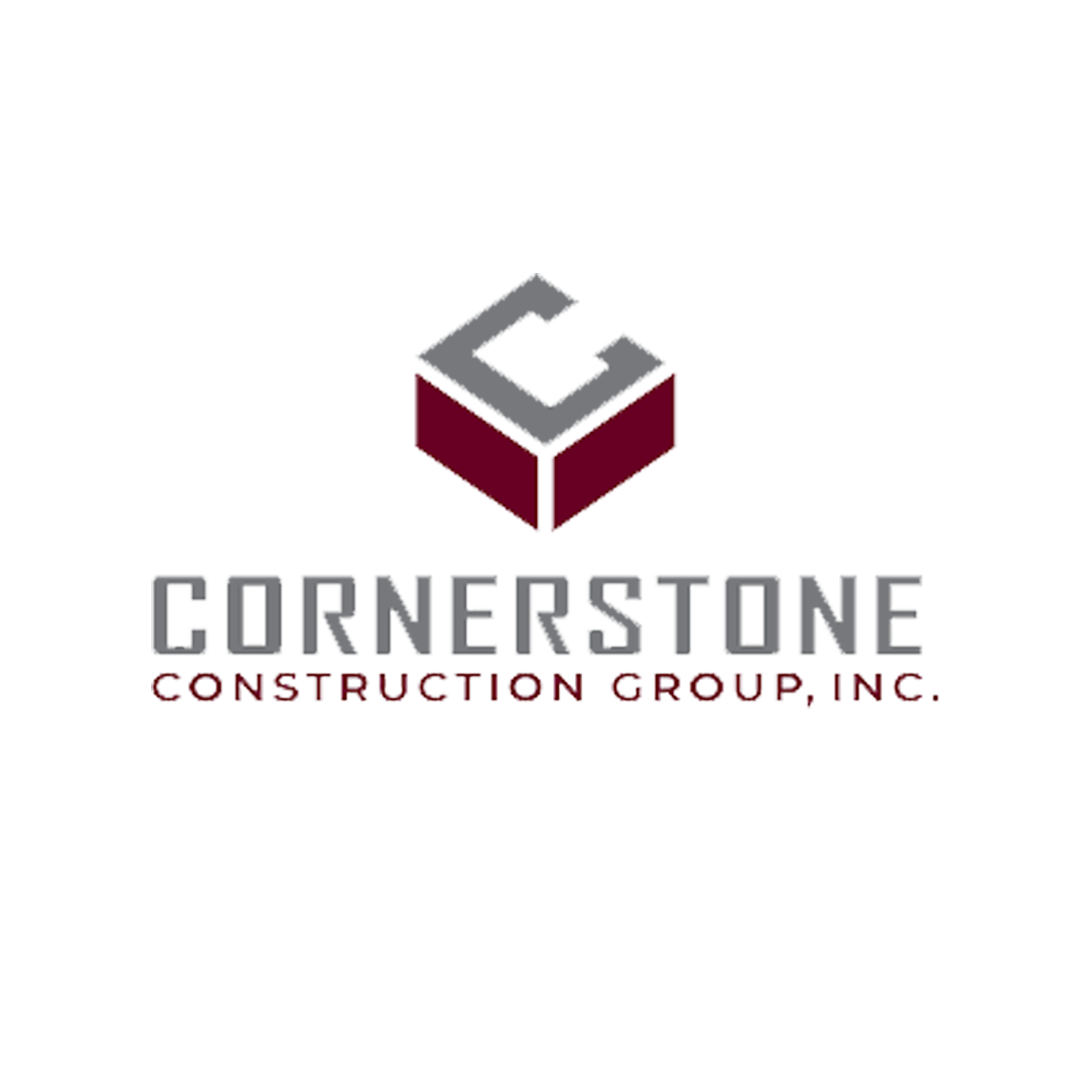 Logo for Cornerstone Construction Group featuring a three-dimensional letter 'C' above the company name in gray and red text.
