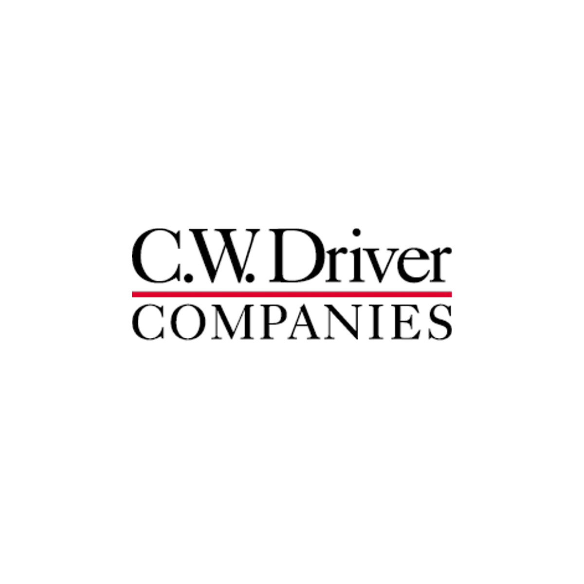 Graphic logo with the words "C.W. Driver CONTRACTORS" in black, featuring a red underline beneath the "C.W. Driver" part of the text.