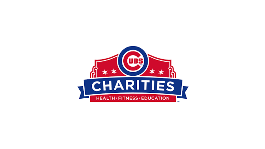 Logo for Cubs Charities, featuring the Chicago Cubs emblem and the words "Charities" and "Health, Fitness, Education" on a white background.