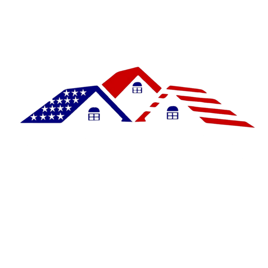 Logo for Cox Construction featuring American flag-themed rooftops and the company name.