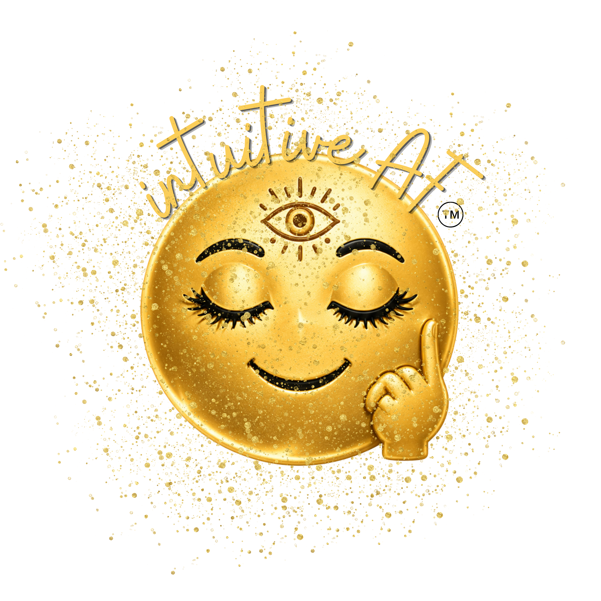 Gold illustrated emoji with a smiling face, closed eyes with long eyelashes, and a tear drop on its cheek, with the word 'unfortunate' written above in cursive.