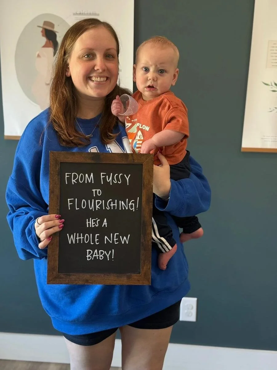 Real Prosper, TX mom and baby success story: 'From Fussy to Flourishing!' Pediatric chiropractic care at Social House Chiropractic.