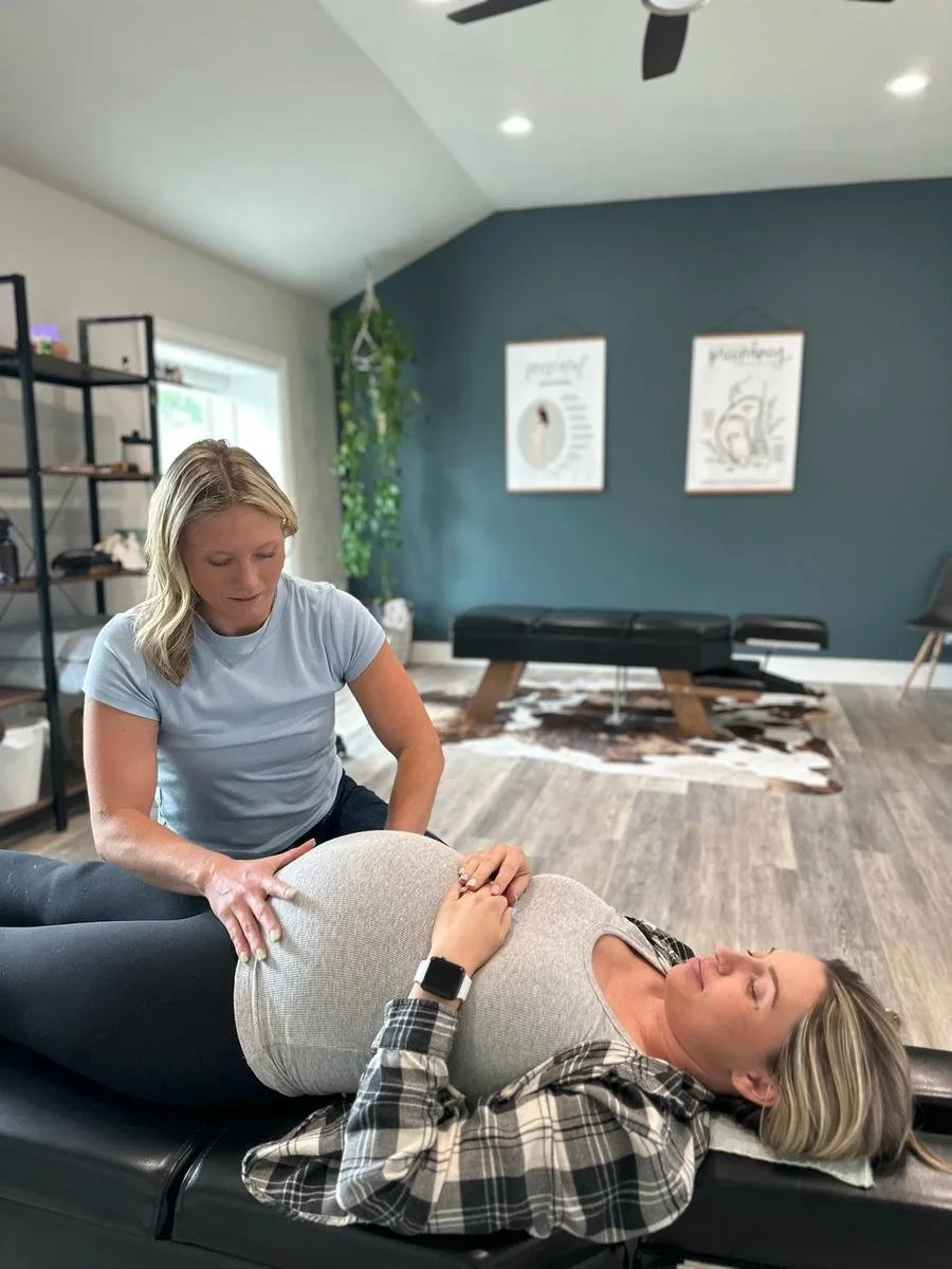 Gentle prenatal chiropractic assessment supporting pregnancy and optimal baby positioning at Social House Chiropractic in Prosper, TX. Webster Certified.