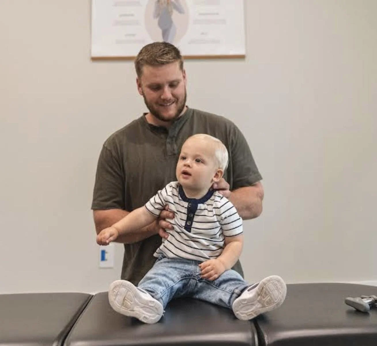 Dr. Collin Walding providing pediatric chiropractic support for sensory processing at Social House Chiropractic in Prosper, TX.