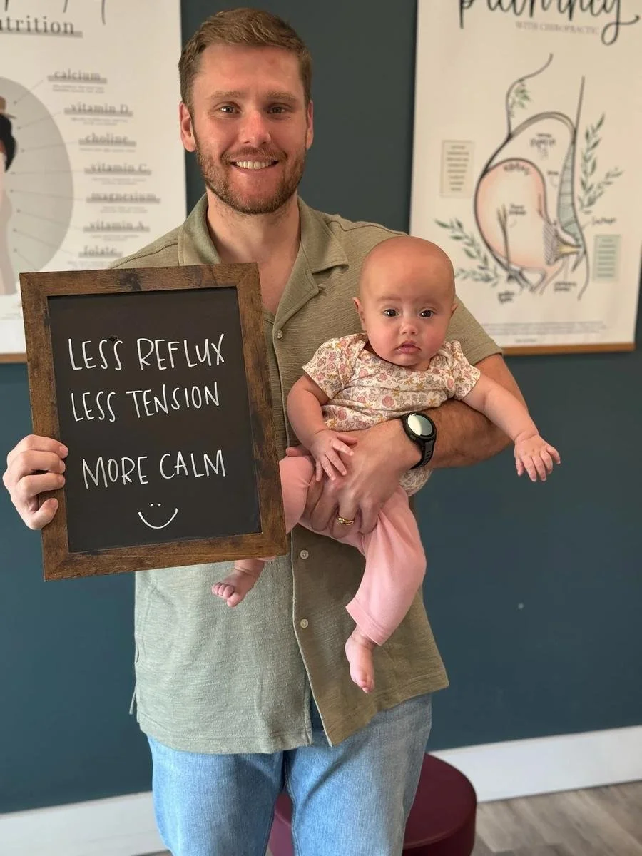 Real Prosper, TX baby success story: 'Less Reflux, Less Tension, More Calm.' Pediatric chiropractic care at Social House Chiropractic.