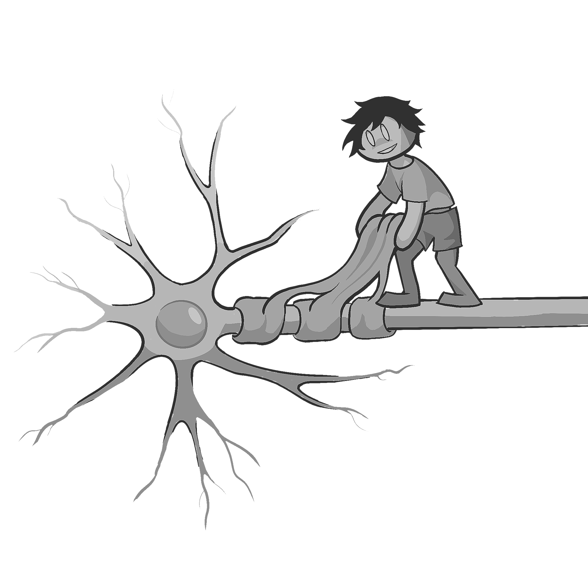 An oligodendrocyte laying myelin on an axon, depicted in sepia with a dark background.