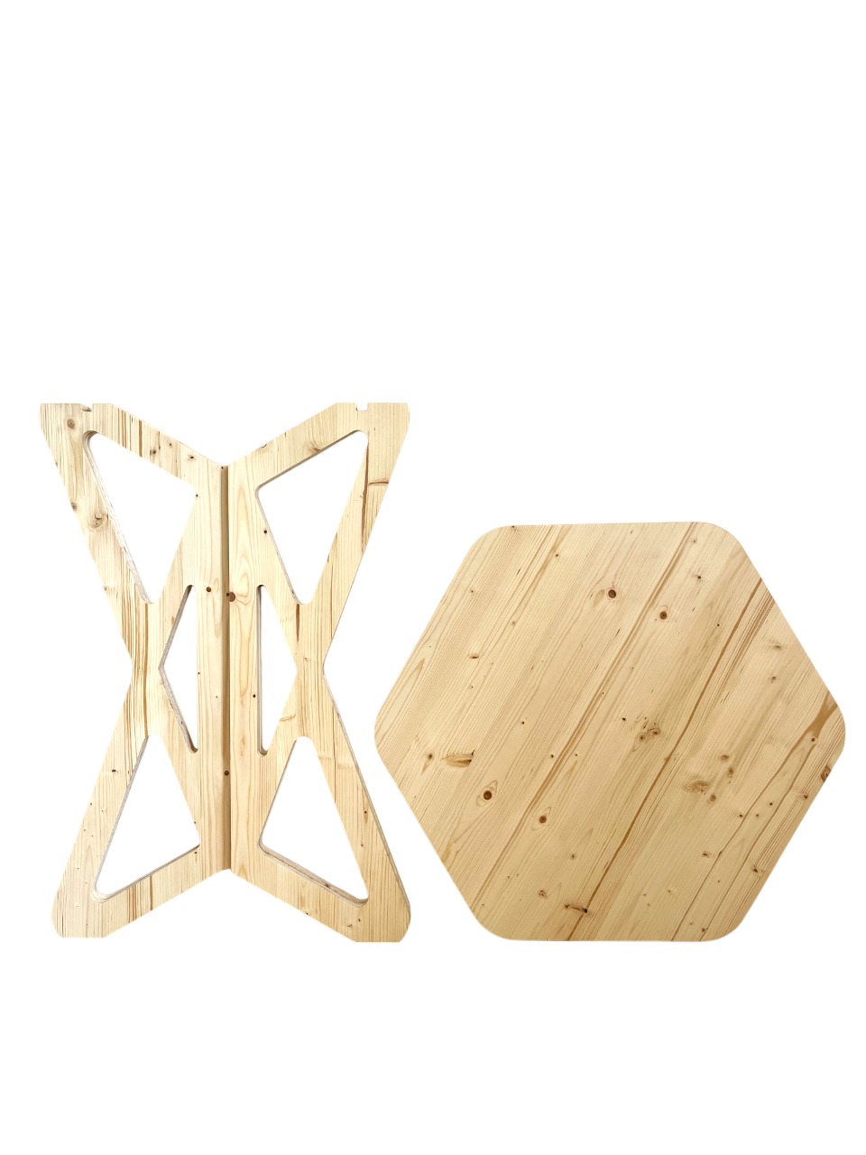 Mange debout pliable en bois certifié PEFC pour salon professionnel.