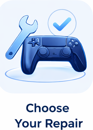 A gaming controller, a wrench, and a check mark with the caption 'Choose Your Repair'.