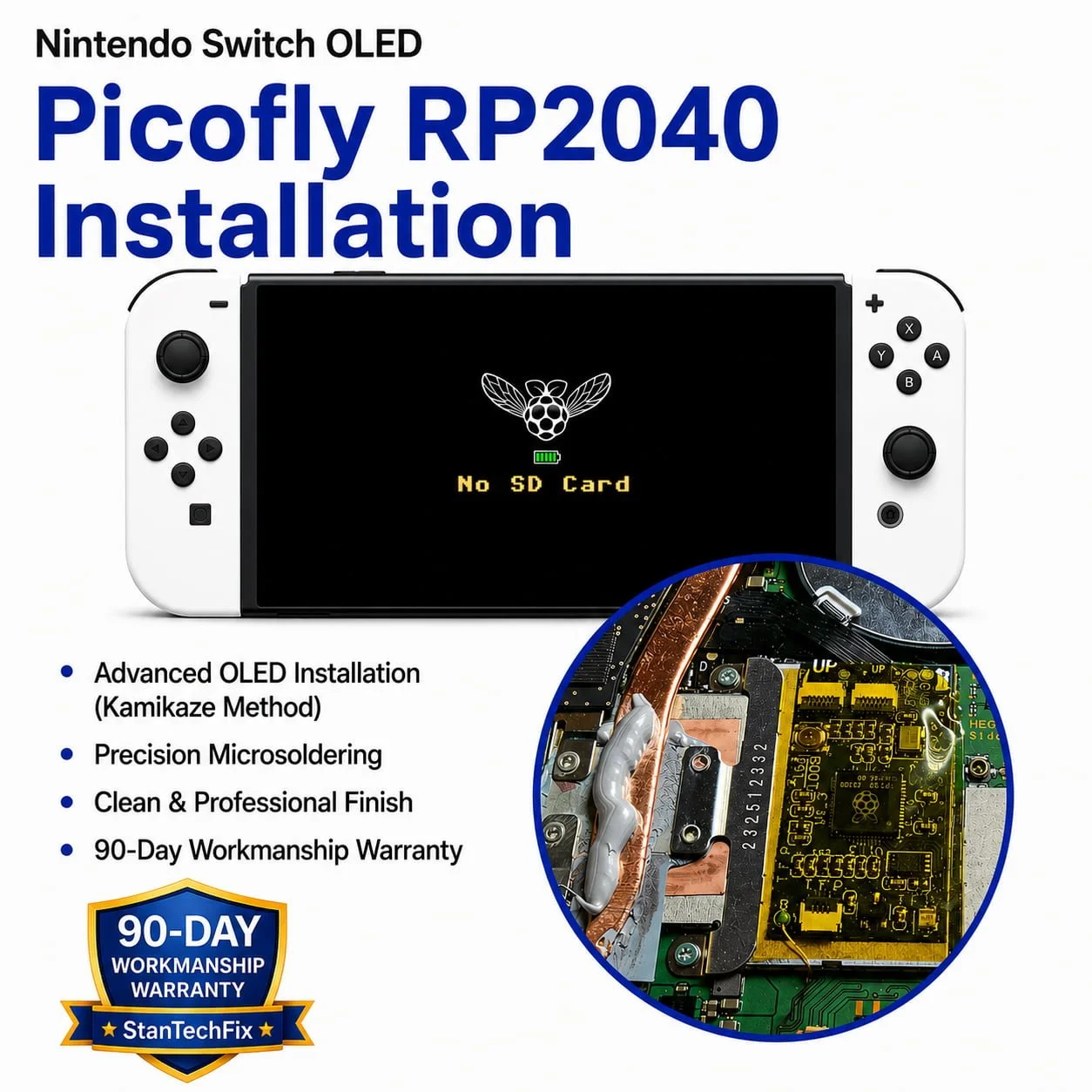 Nintendo Switch OLED Picofly Kamikaze RP2040 installation service by StanTechFix