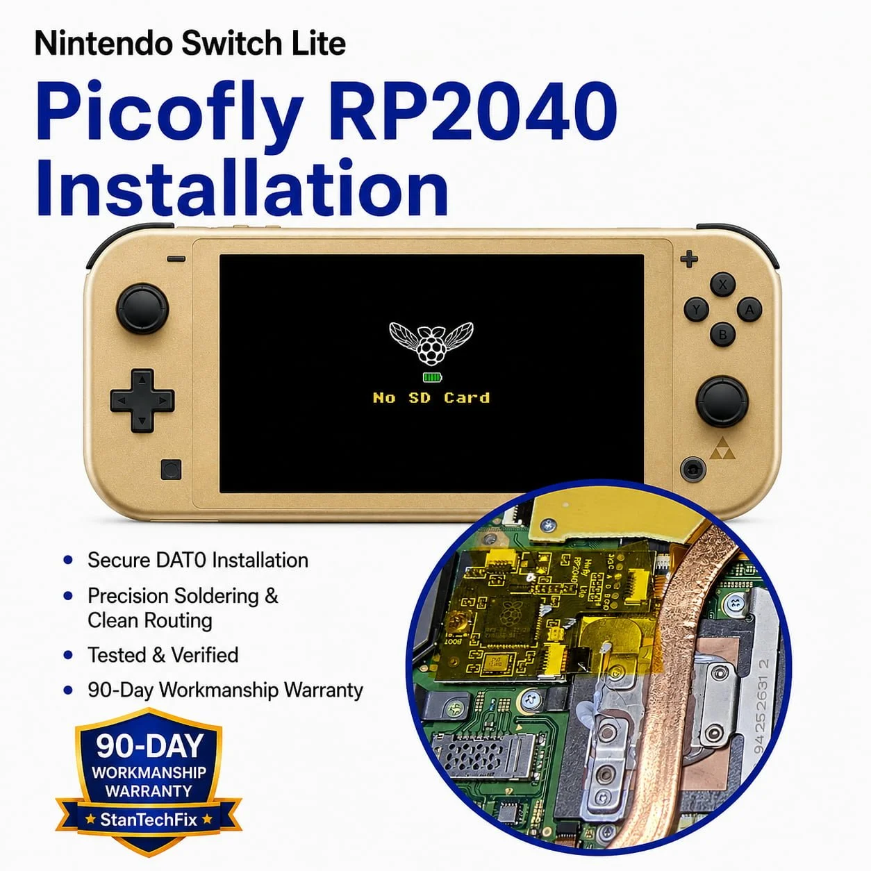 Nintendo Switch Lite Picofly RP2040 installation service by StanTechFix