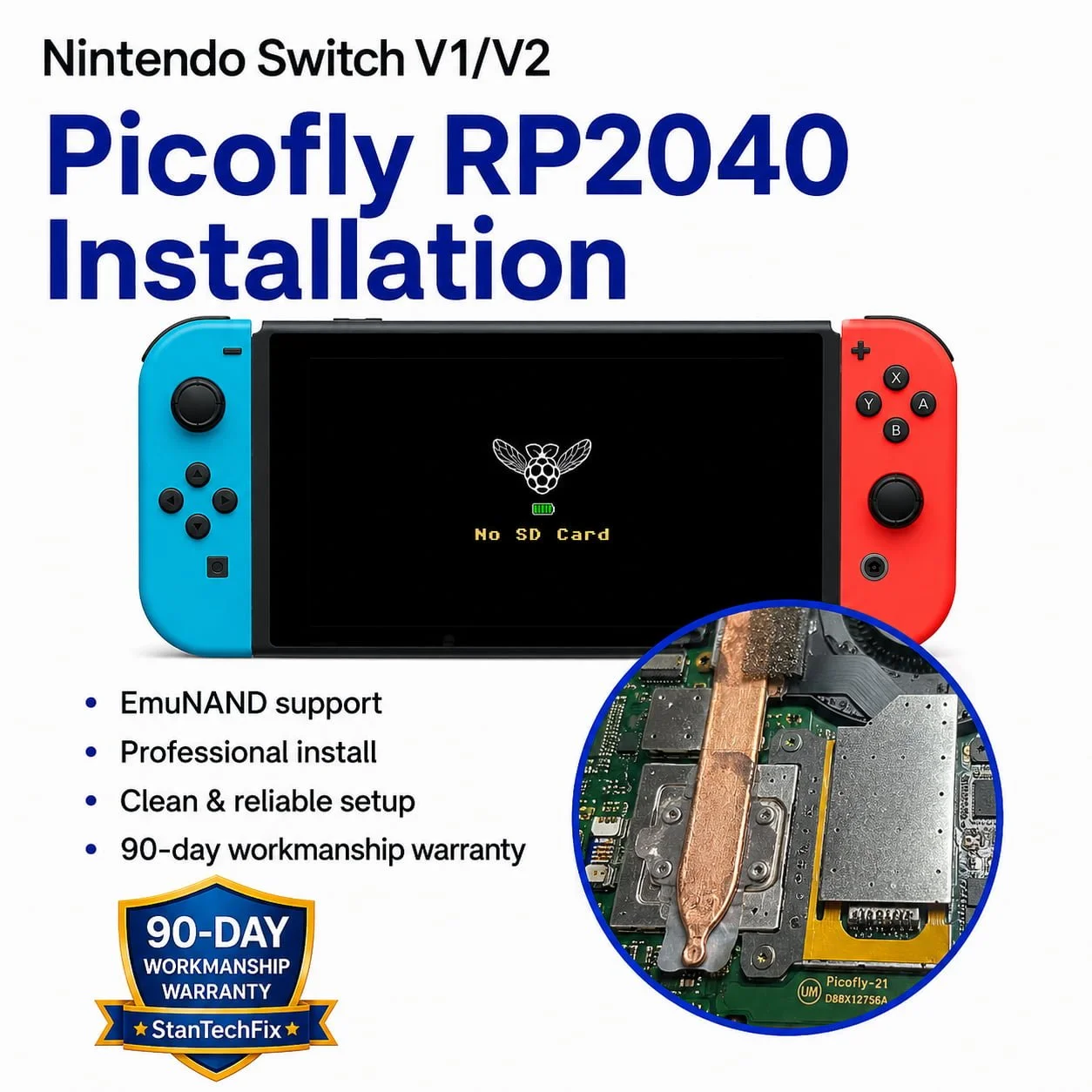 Nintendo Switch V1 V2 Picofly RP2040 installation service by StanTechFix