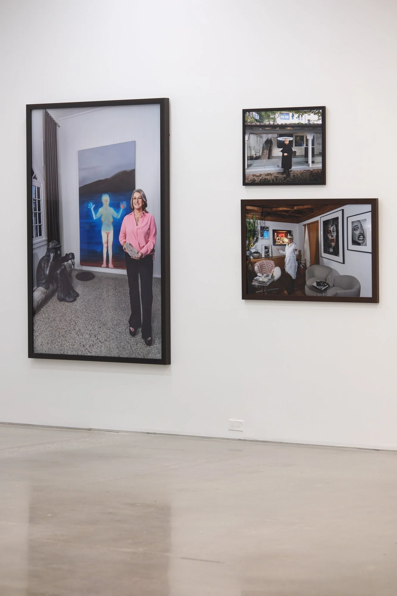 Installation view of "Christos Dikeakos: The Collectors," at Griffin Art Projects, North Vancouver, BC, 2025. Photo: Byron Dauncey, courtesy of Griffin Art Projects. (L)1. Jane Irwin at Grey Church, 2025; Archival pigment inks printed on Epson lustre