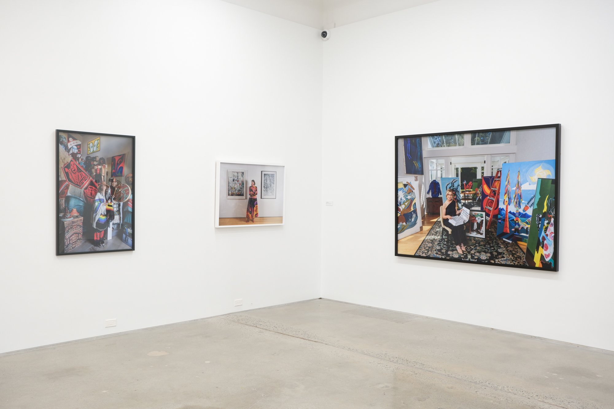 Installation view of "Christos Dikeakos: The Collectors," at Griffin Art Projects, North Vancouver, BC, 2025. Photo: Byron Dauncey, courtesy of Griffin Art Projects. (L-R)1. Terri-Lynn Williams Davidson and Robert Davidson, 2025; Archival pigment ink