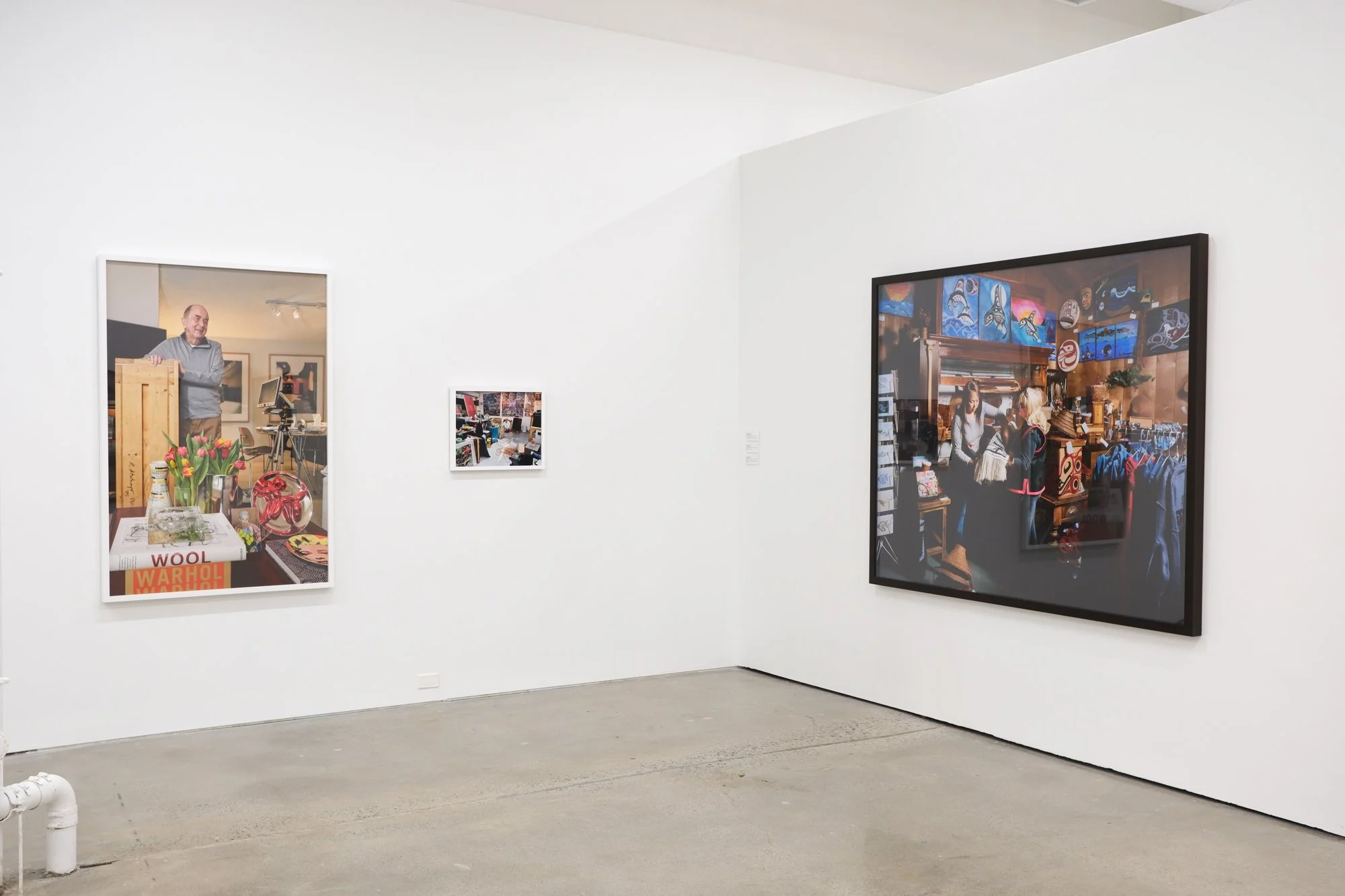 Installation view of "Christos Dikeakos: The Collectors," at Griffin Art Projects, North Vancouver, BC, 2025. Photo: Byron Dauncey, courtesy of Griffin Art Projects. (L-R)1. Gerd Metzdorff, 2020; Archival pigment inks printed on Epson lustre paper; 5