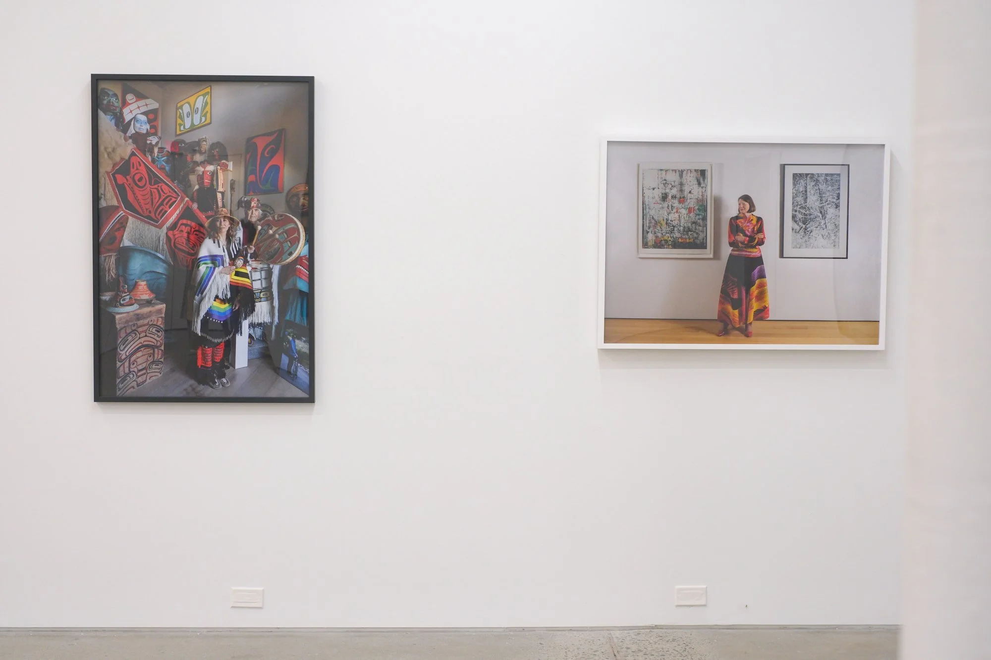 Installation view of "Christos Dikeakos: The Collectors," at Griffin Art Projects, North Vancouver, BC, 2025. Photo: Byron Dauncey, courtesy of Griffin Art Projects. (L-R)1. Terri-Lynn Williams Davidson and Robert Davidson, 2025; Archival pigment ink
