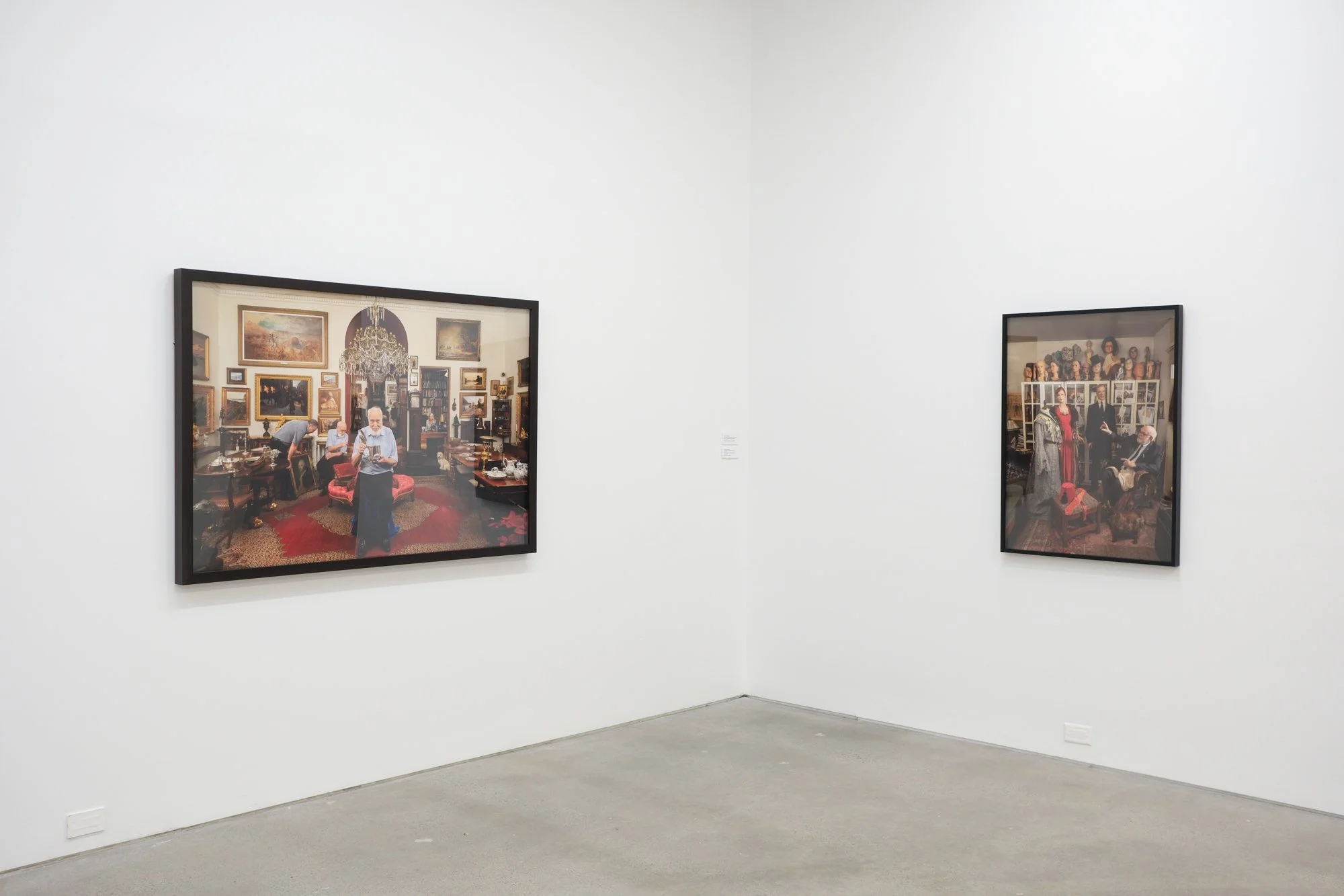 Installation view of "Christos Dikeakos: The Collectors," at Griffin Art Projects, North Vancouver, BC, 2025. Photo: Byron Dauncey, courtesy of Griffin Art Projects. (L-R)1.Uno Langmann Limited Fine Art, 2019/2025; Archival pigment inks printed on Ep