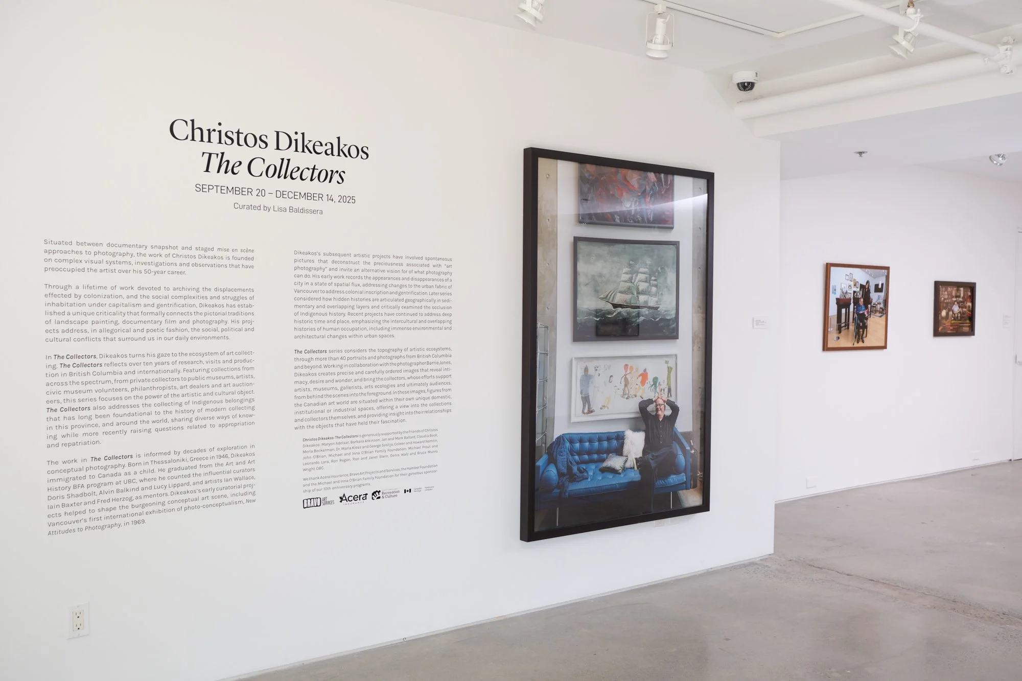 Installation view of "Christos Dikeakos: The Collectors," at Griffin Art Projects, North Vancouver, BC, 2025. Photo: Byron Dauncey, courtesy of Griffin Art Projects. (L-R)1. Bruce Munro Wright, 2019/2025, Archival pigment inks printed on Epson lustre