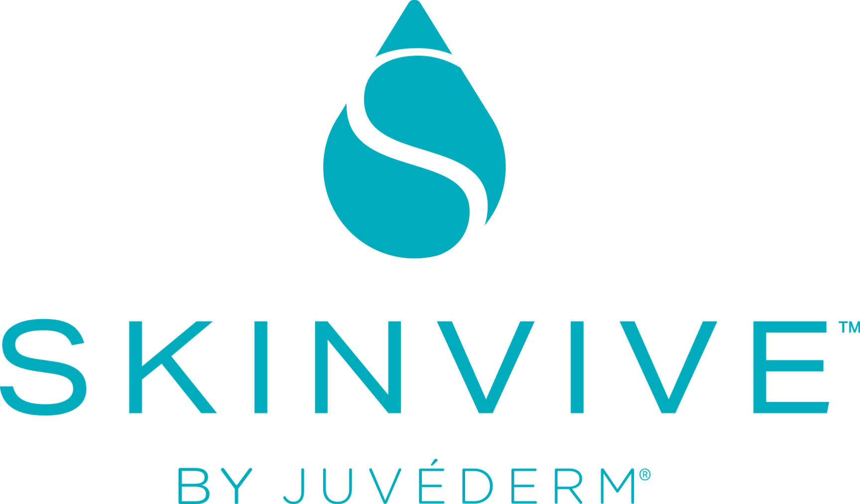 Logo for SKINVIVE by JUVÉDERM featuring a stylized water droplet with a curved line inside.