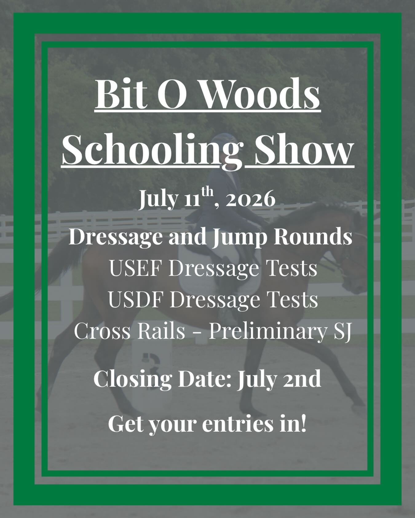 Get your entries in for our July Schooling Show! Spots will fill up quickly so be sure to get them submitted! Any questions just ask!! 

So excited to see you all there! 🌞🤙

#bitowoodsfarm