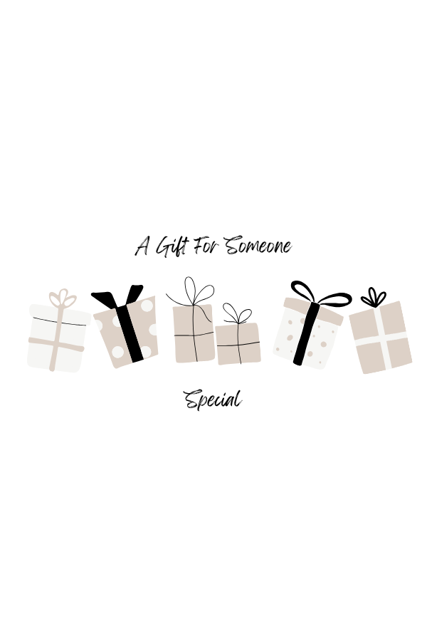 Image of wrapped presents in neutral tones with text stating A Gift for Someone Special. Kataleya e-gift card womens clothing Canada best gift this mothers day christmas day easter birthday