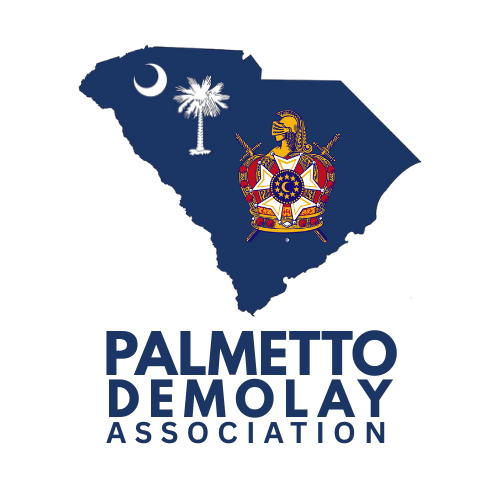 Map of South Carolina with state flag and symbols including a moon and palm tree