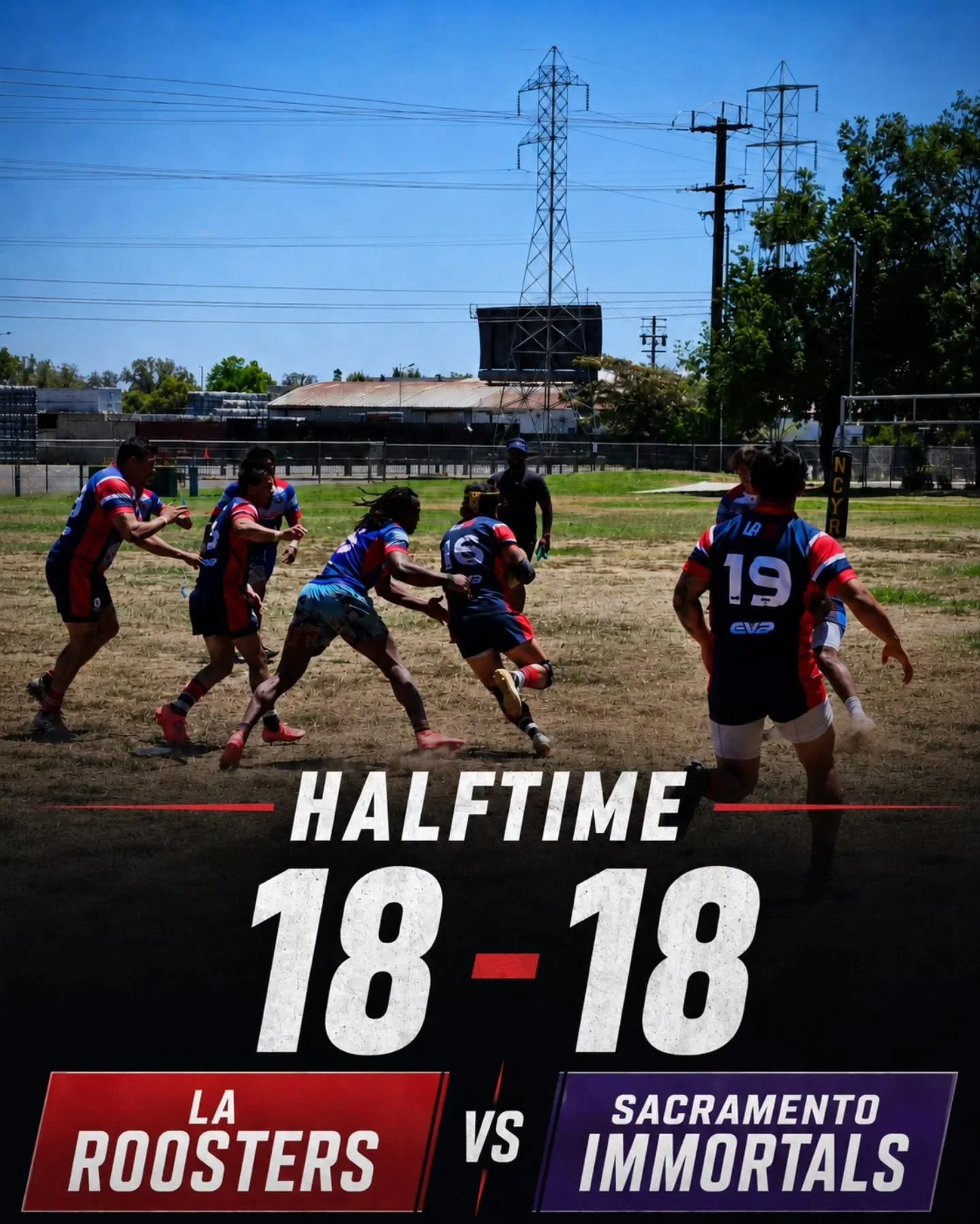 All tied up at halftime. #rugbyleagueinamerica @rugbyleagueusa