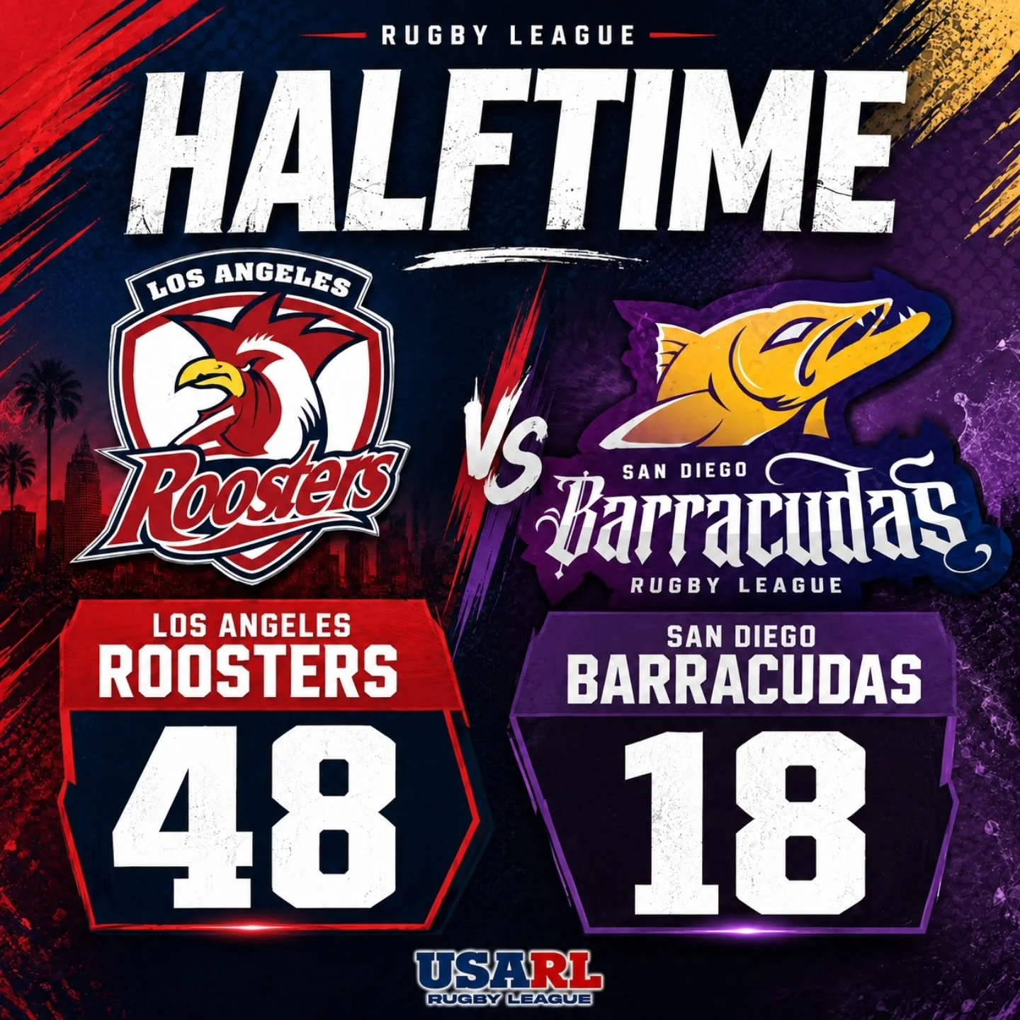 Halftime. @rugbyleagueusa #rugbyleagueinamerica #rugbyleague