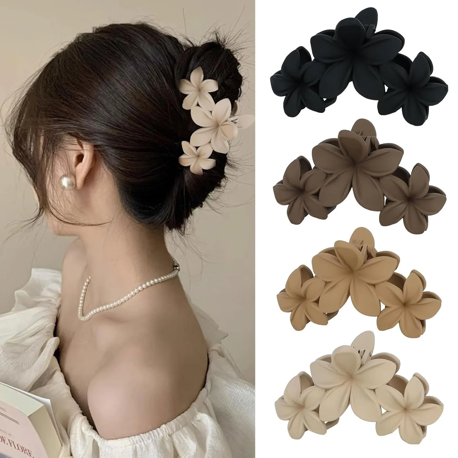 4PCS Hawaiian Plumeria Flower Hair Clips