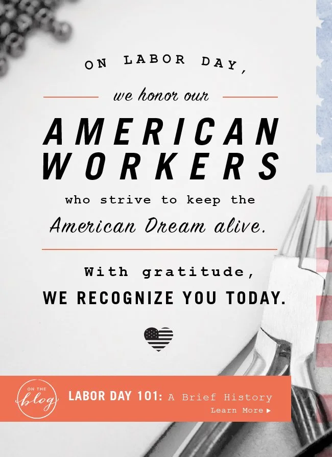Labor Day appreciation message for American workers with a patriotic heart icon and a call to learn more about the holiday.