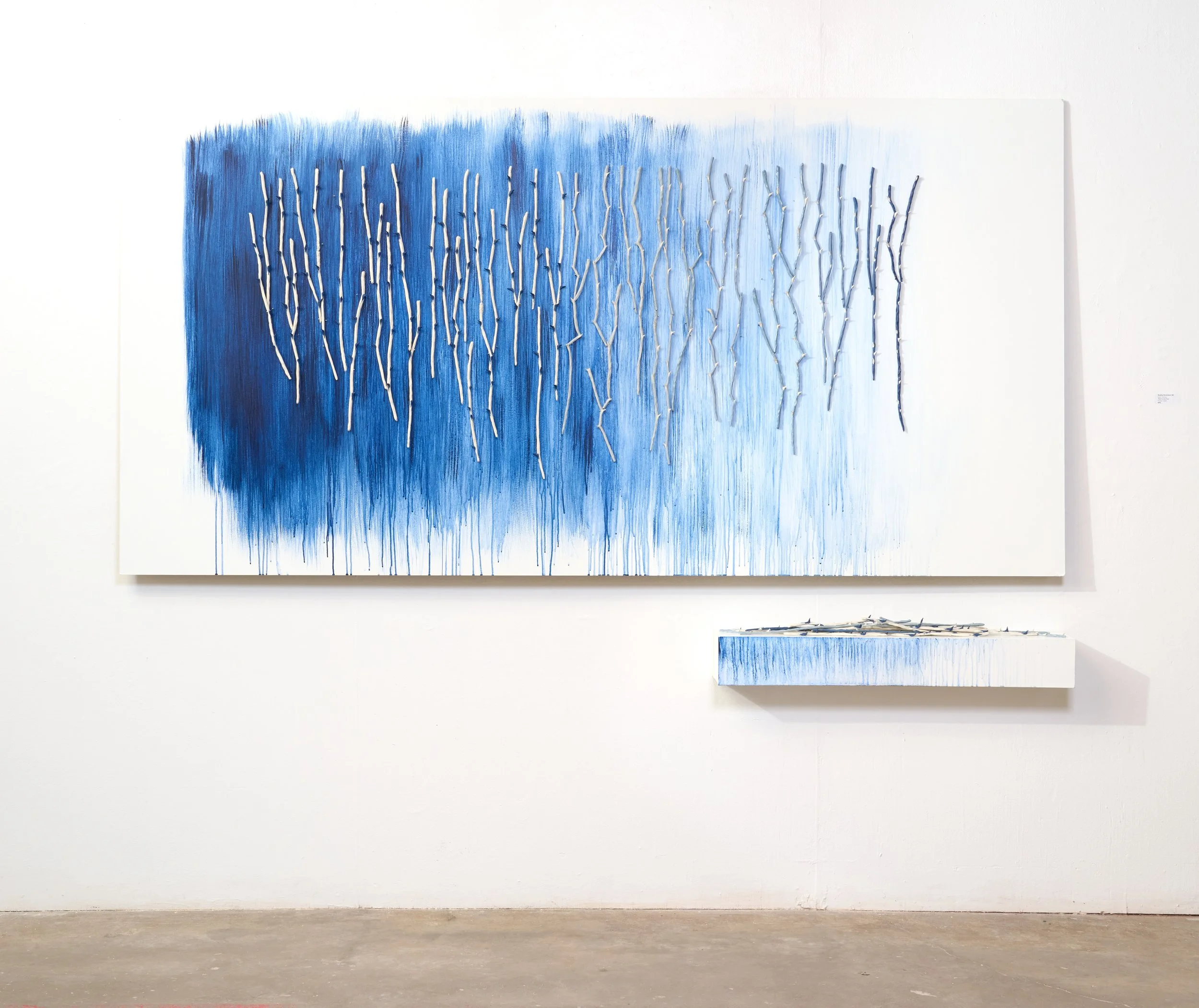 "Thorn to Be Free" porcelain, cobalt oxide, wood, acrylic paint, 2025