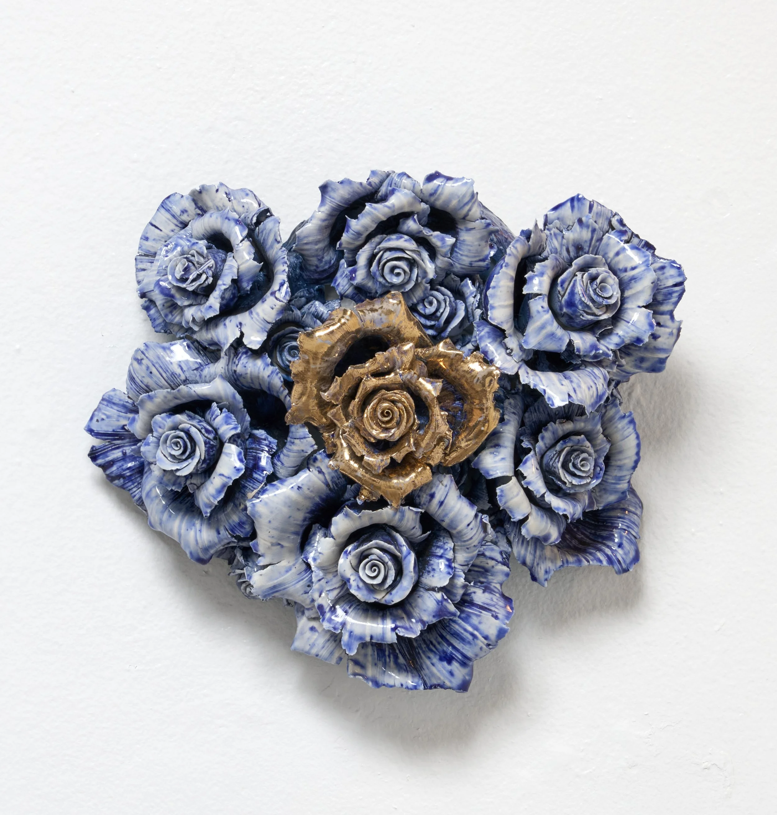 "Golden Rose" porcelain, cobalt oxide, gold luster, 2025