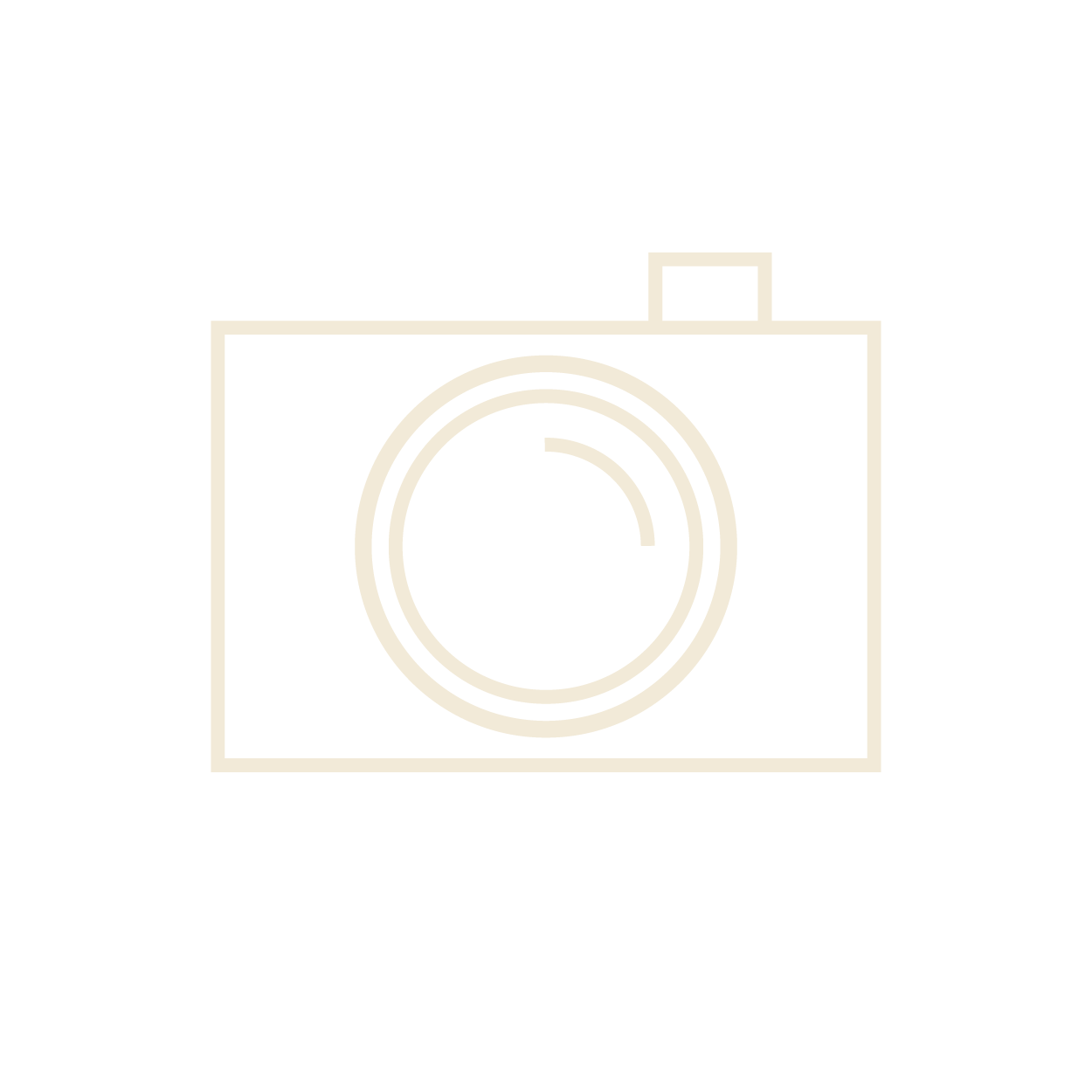 Minimalist icon of a camera with a large central lens on a black background.