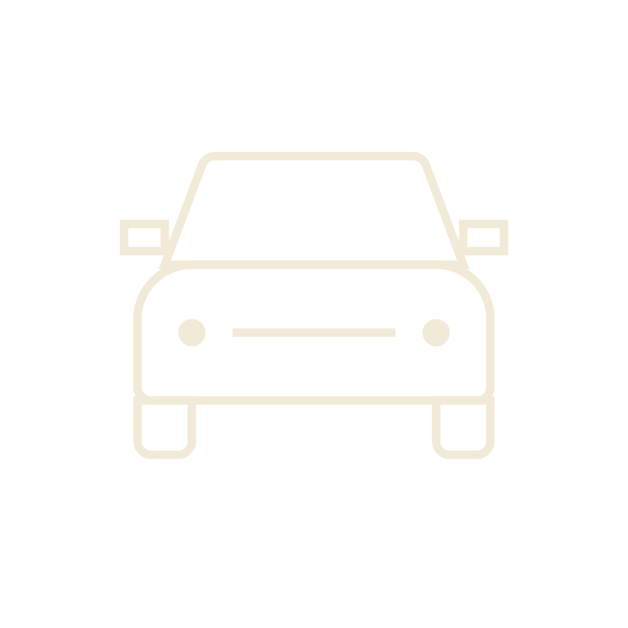 Simple line drawing of a car, front view, on a black background.