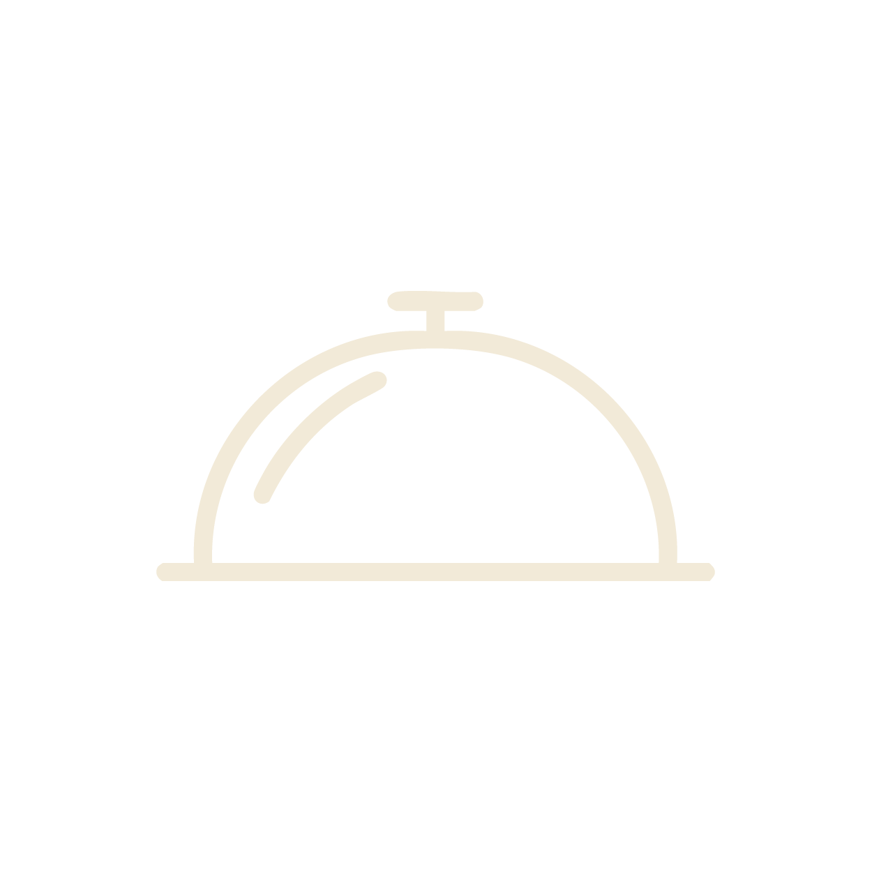 Illustration of a silver serving dome with a handle on a black background.