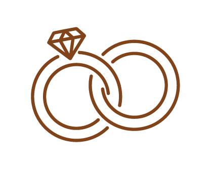 Illustration of two intertwined wedding rings with a diamond on one of them.