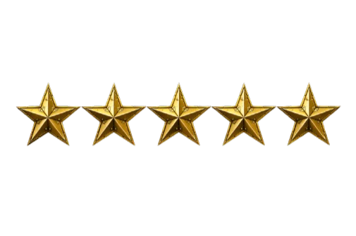 Six gold stars arranged in a row on a black background.