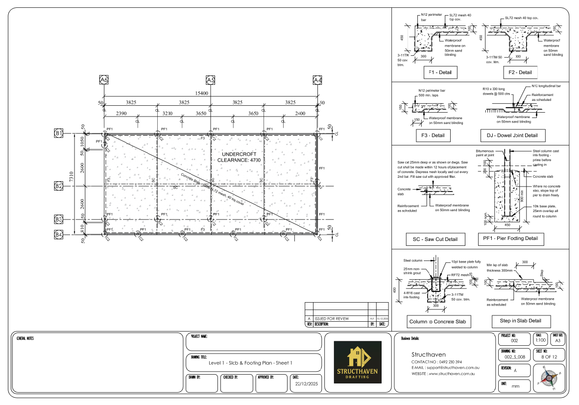 Concrete slab layout for a residential property, designed for a new block of land.