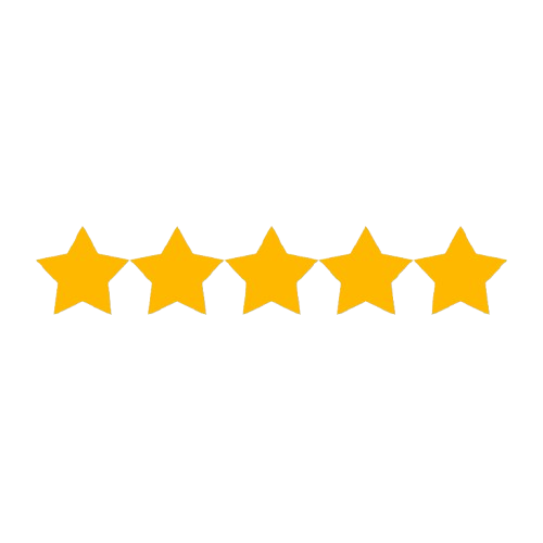 Five-star rating icon on a black background.