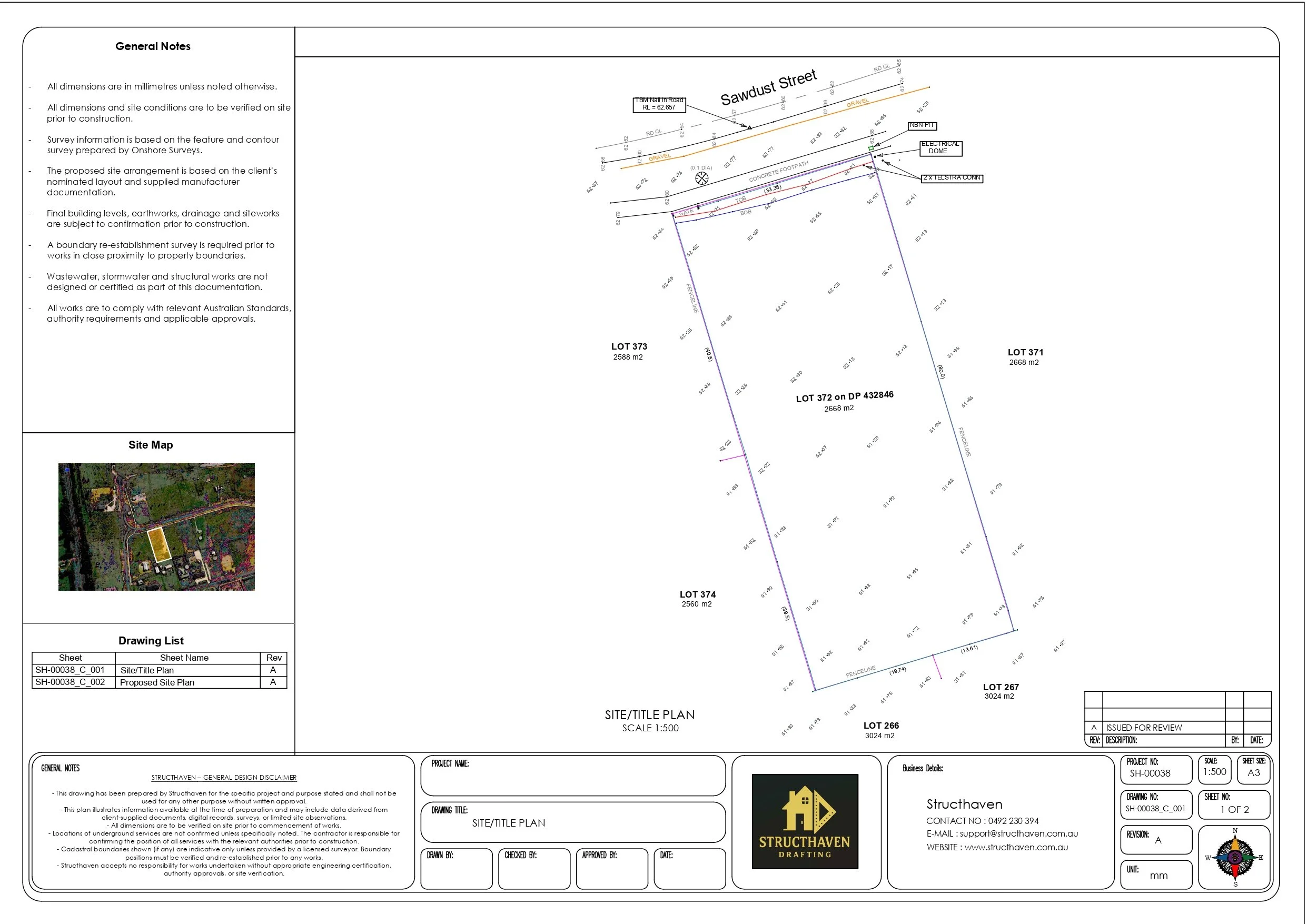 Residential site planning and approval drawings for a proposed house and shed development in Karridale Western Australia