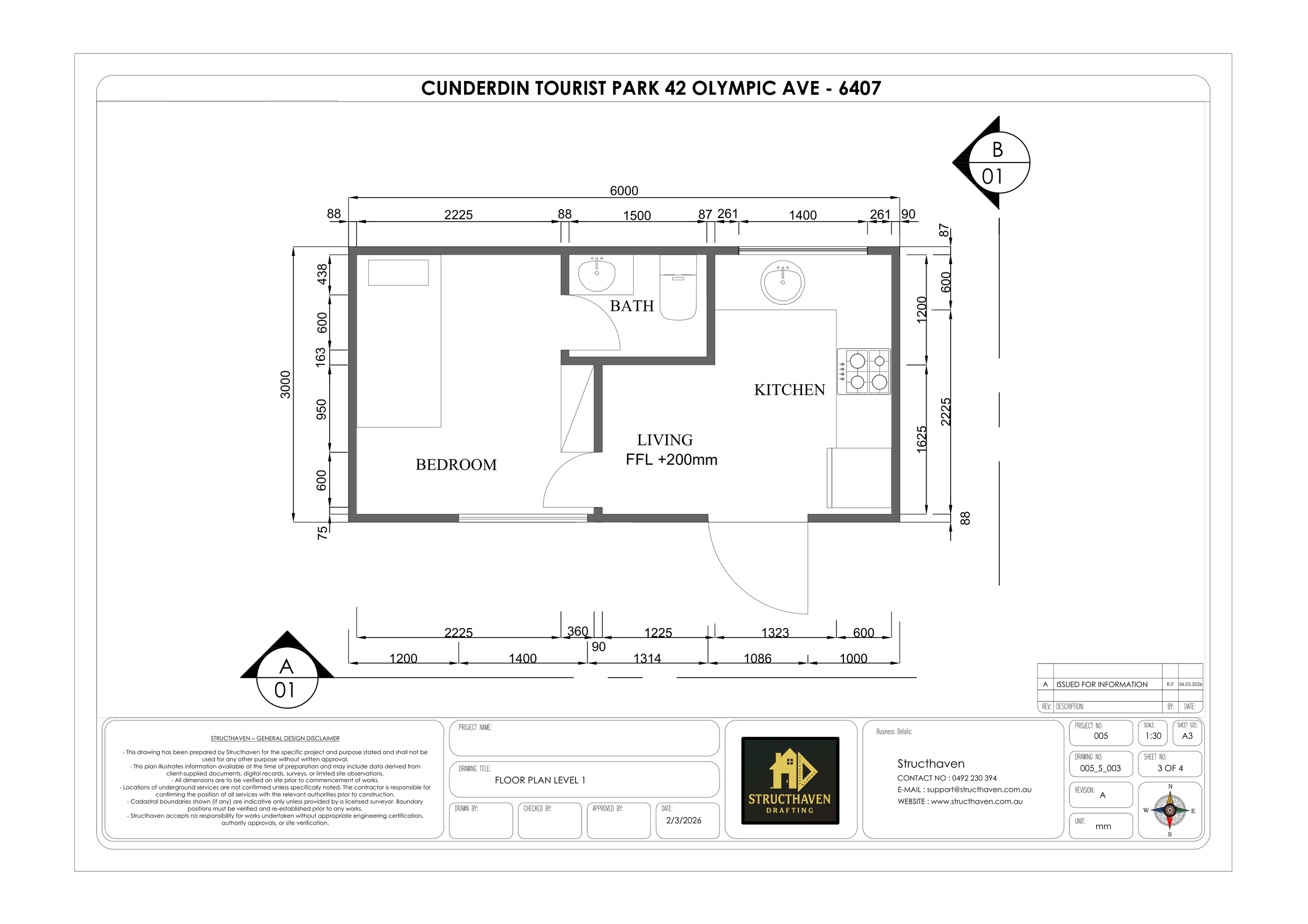 "Detailed floor plan of proposed transportable cabins, including room layouts and internal dimensions for the Cunderdin project."