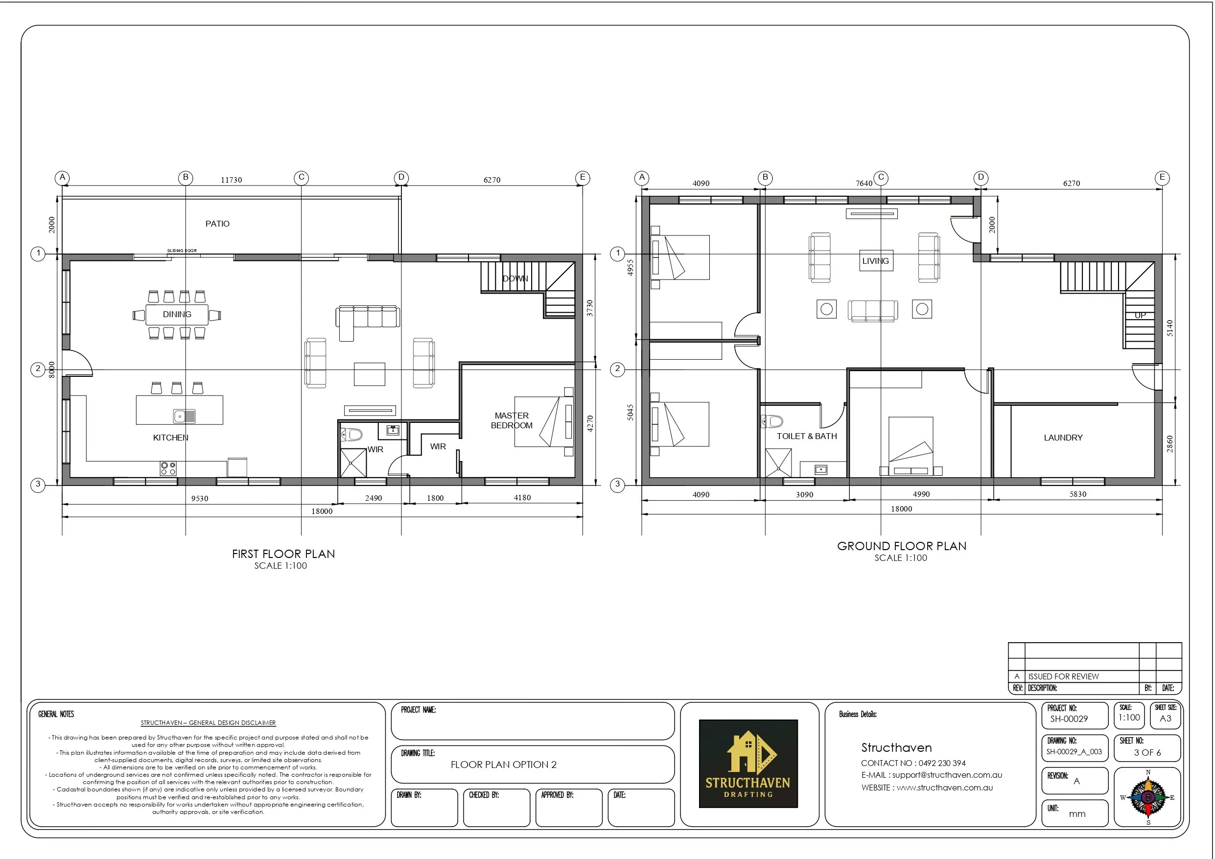 Two-storey home concept floor plans showing alternative four-bedroom residential layouts designed by Structhaven.