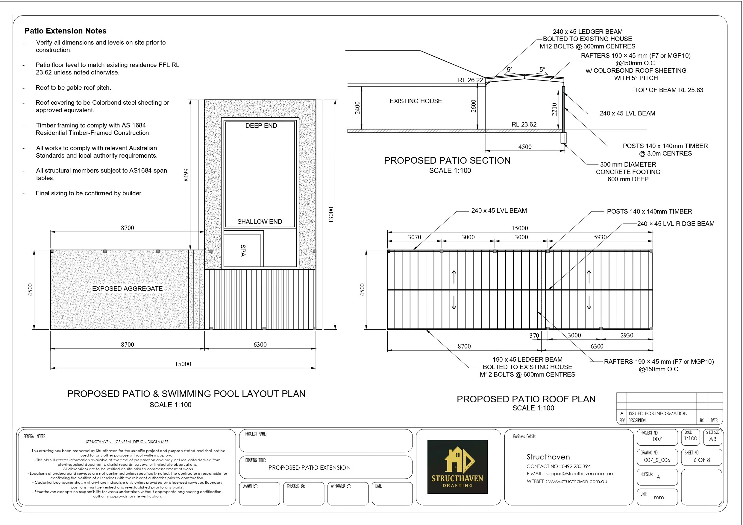 Residential patio extension design with gable roof, timber posts and Colorbond roofing connected to existing house in Gelorup Western Australia